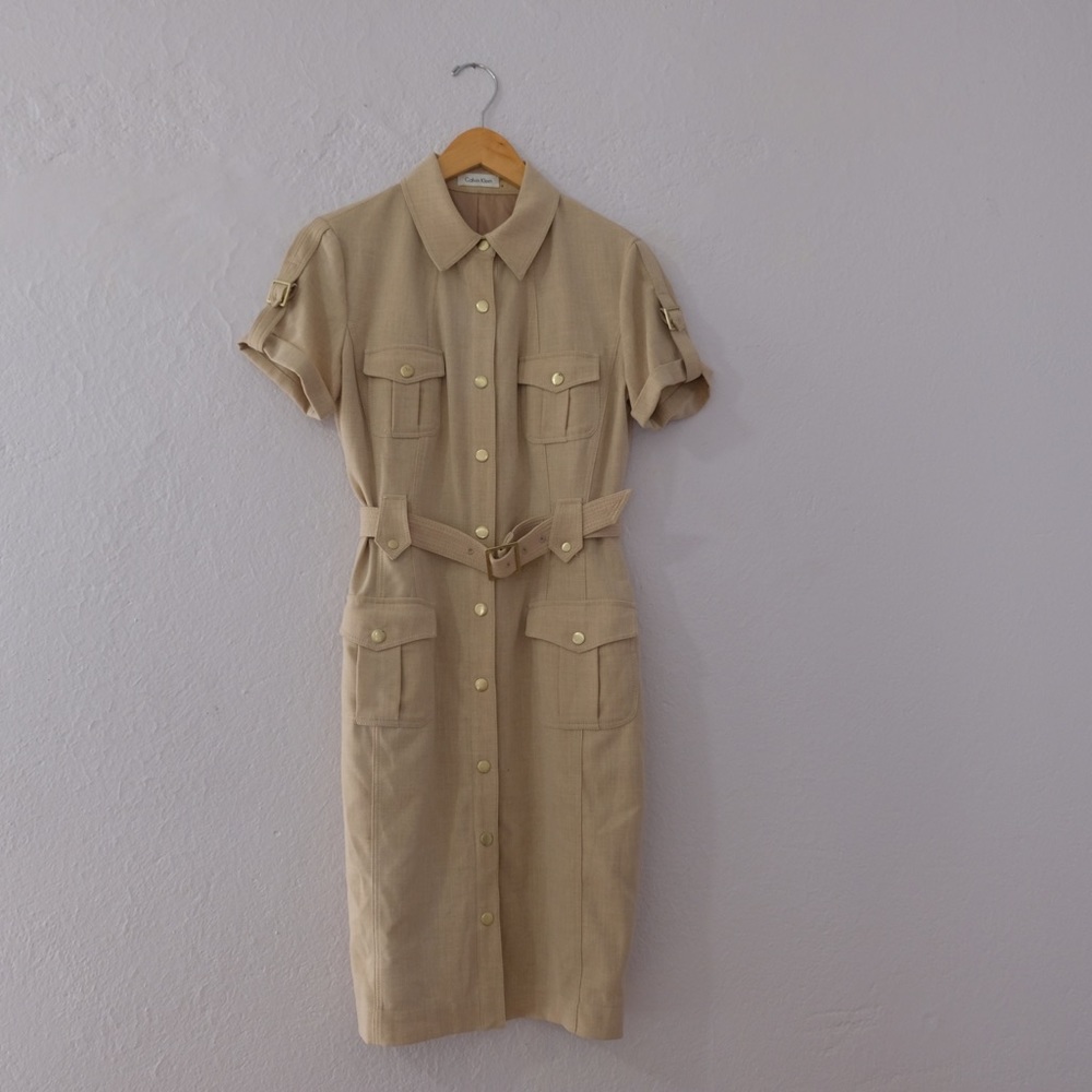 Calvin Klein khakis safari dress utility dress S